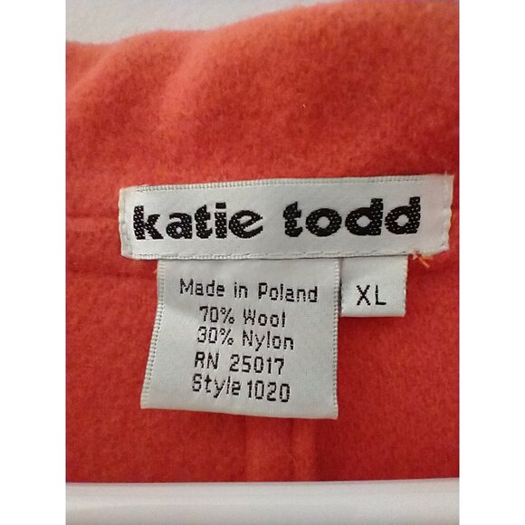 Katie Todd Women's Jacket Wool Blend Open Front Oversized Orange Poland- XL - Picture 5 of 8